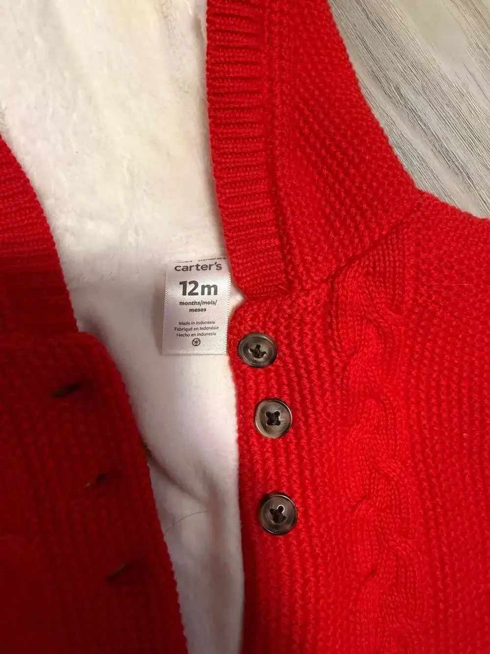 Carter's Baby Girls Red Cable Knit Hooded Cape with Fleece Lining